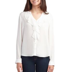 BCX Juniors White Ruffle Button Up Blouse S NWT